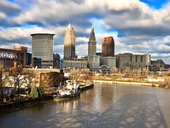 This is an image of Cleveland and the Cuyahoga River