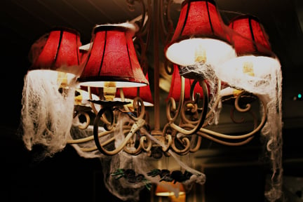 Image of a spooky chandelier in a rental house