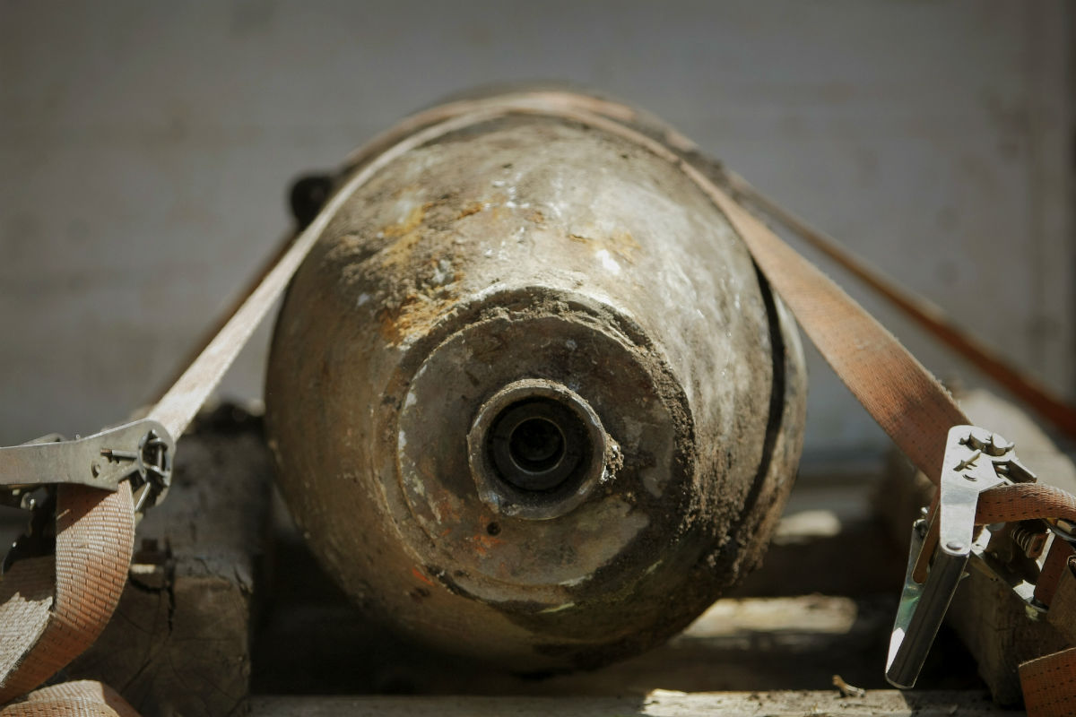 An image of an unearthed World War II bomb