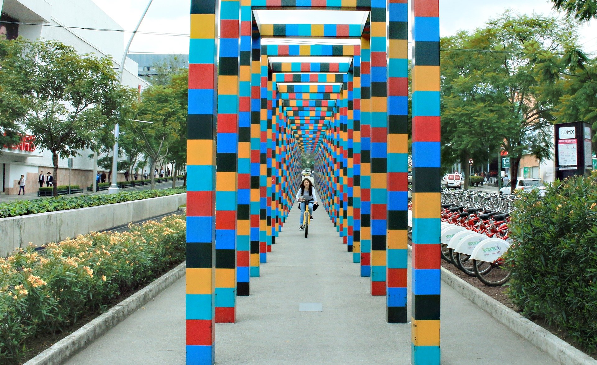 Image of a woman biking in Mexico City